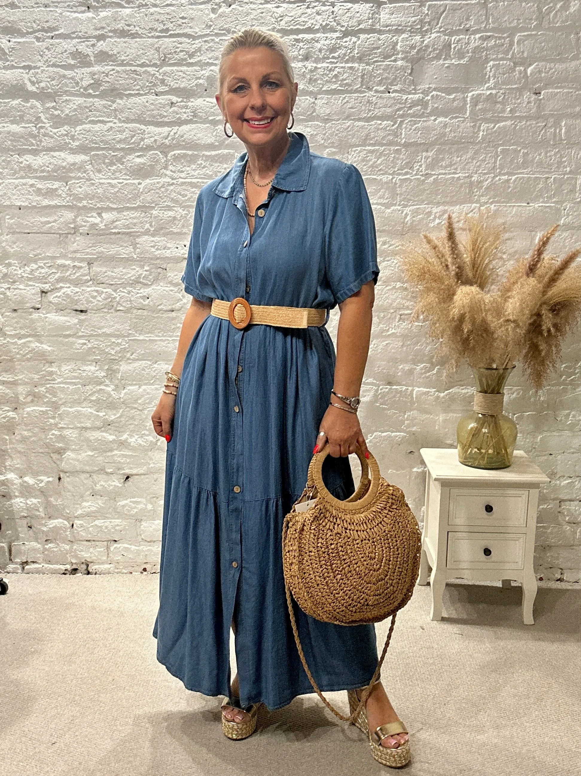 Do Denim Soft Chambre Smart Belted Maxi Dress With Buttons.