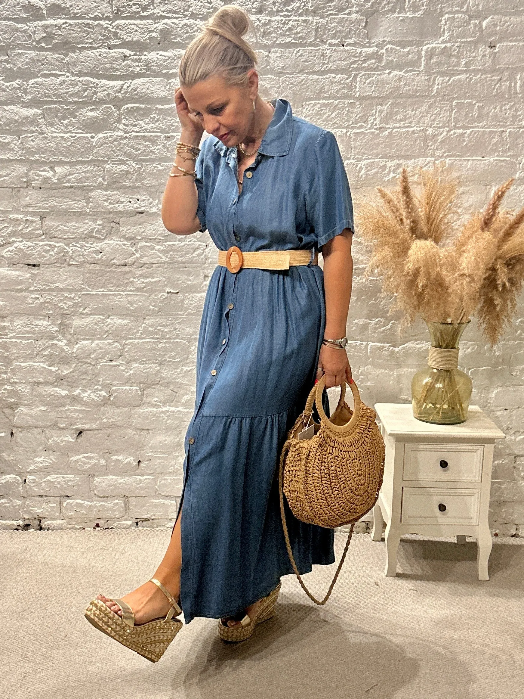 Do Denim Soft Chambre Smart Belted Maxi Dress With Buttons.