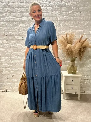 Do Denim Soft Chambre Smart Belted Maxi Dress With Buttons.