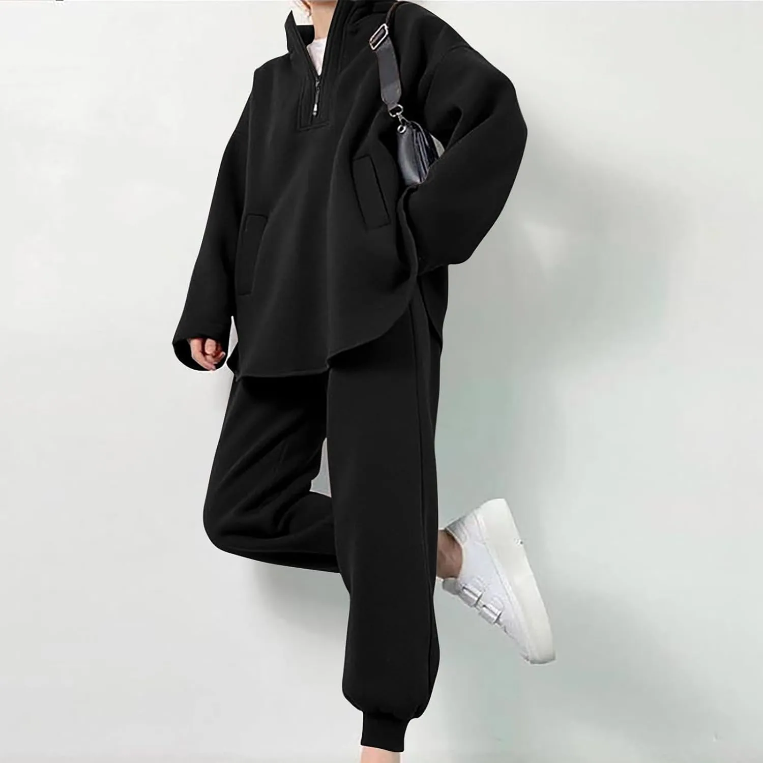 DOLKFU Womens 2 Piece Outfits Half Zip Oversized Pullover Sweatsuit with Pockets High Waist Sweatpants Tacksuit