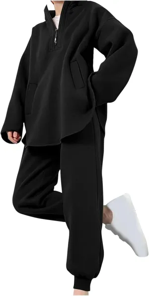 DOLKFU Womens 2 Piece Outfits Half Zip Oversized Pullover Sweatsuit with Pockets High Waist Sweatpants Tacksuit