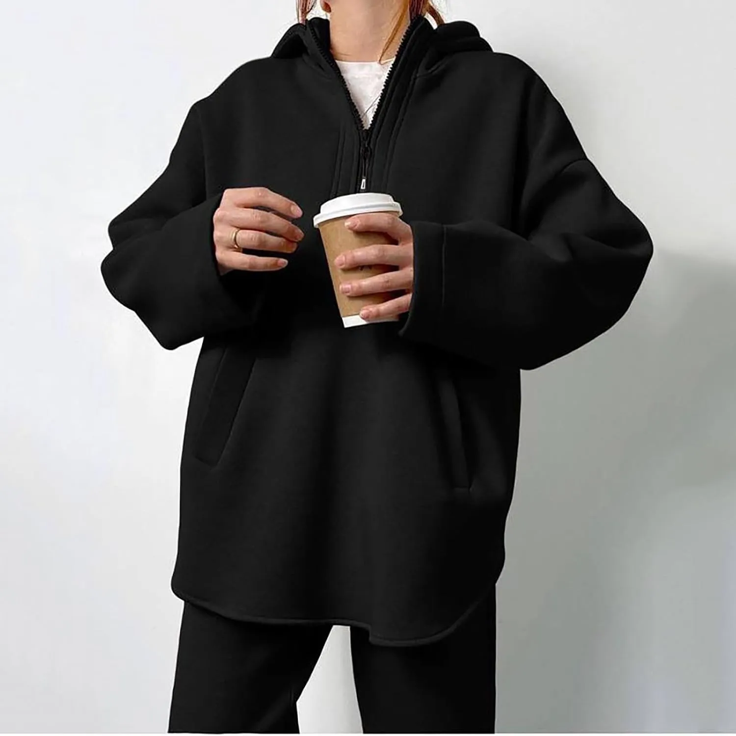DOLKFU Womens 2 Piece Outfits Half Zip Oversized Pullover Sweatsuit with Pockets High Waist Sweatpants Tacksuit