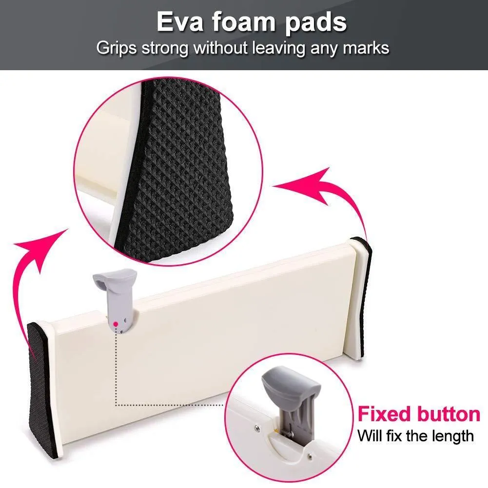 Drawer Dividers Organizer 5 Pack, Adjustable Separators 4" High Expandable from 11-17" for Bedroom, Bathroom, Closet,Clothing, Office, Kitchen Storage, Strong Secure Hold, Foam Ends, Locks in Place