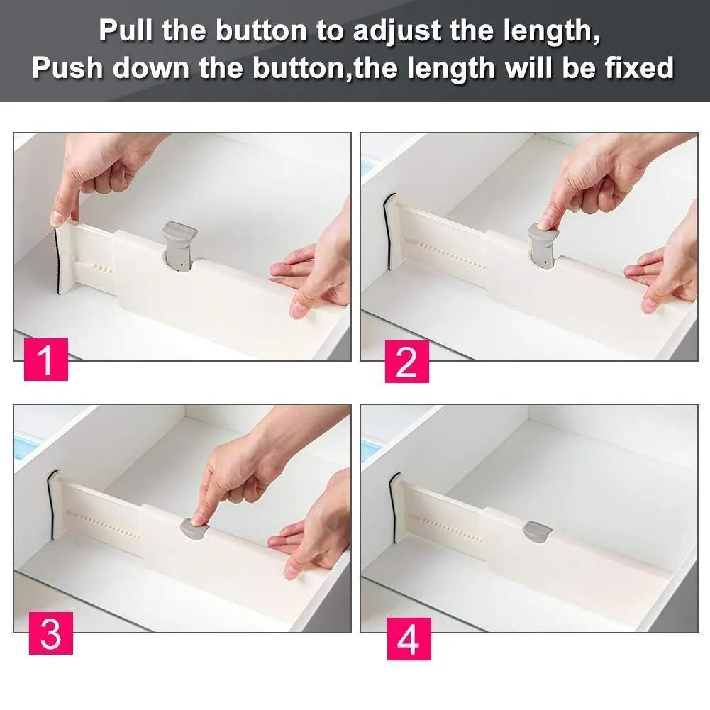 Drawer Dividers Organizer 5 Pack, Adjustable Separators 4" High Expandable from 11-17" for Bedroom, Bathroom, Closet,Clothing, Office, Kitchen Storage, Strong Secure Hold, Foam Ends, Locks in Place