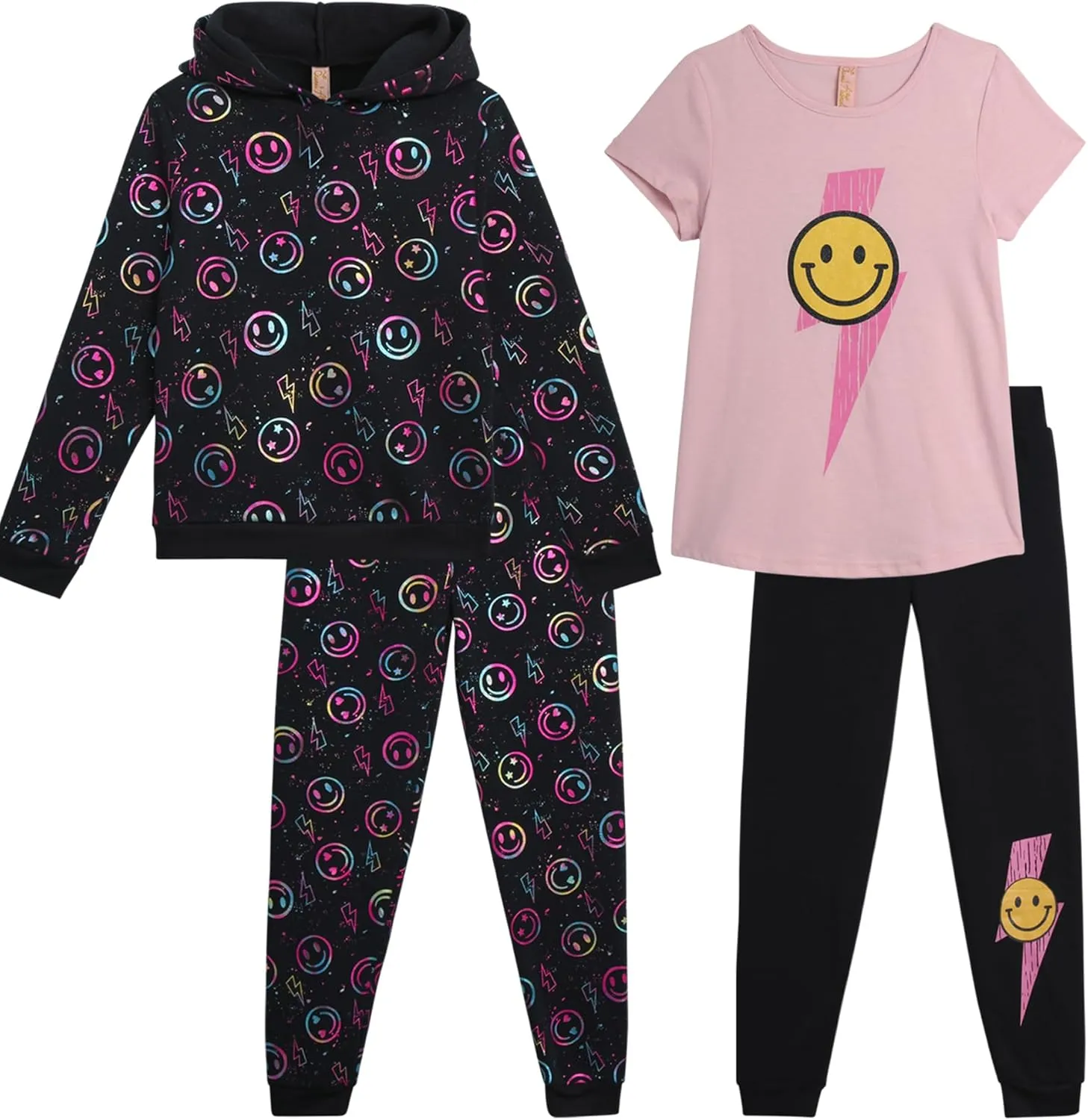 Dreamstar Girls' Activewear Set - 4 Piece Cozy Fleece Hoodie, Short Sleeve T-shirt and Jogger Pants Set for Girls (7-16)