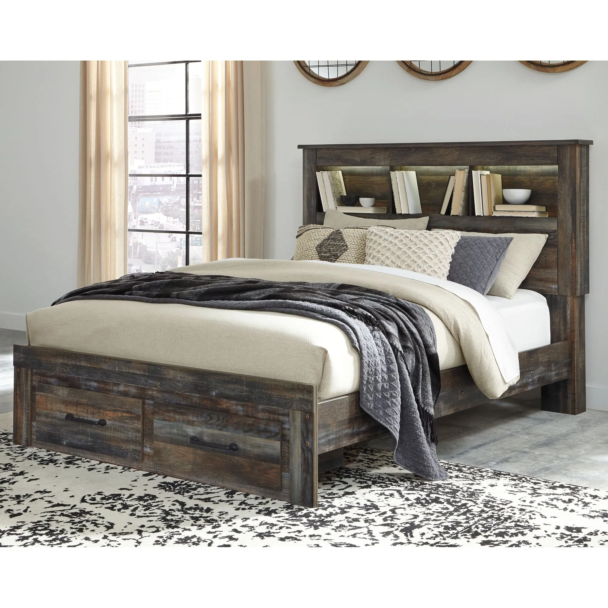 Drystan Bookcase Bed with Footboard Storage - Multi