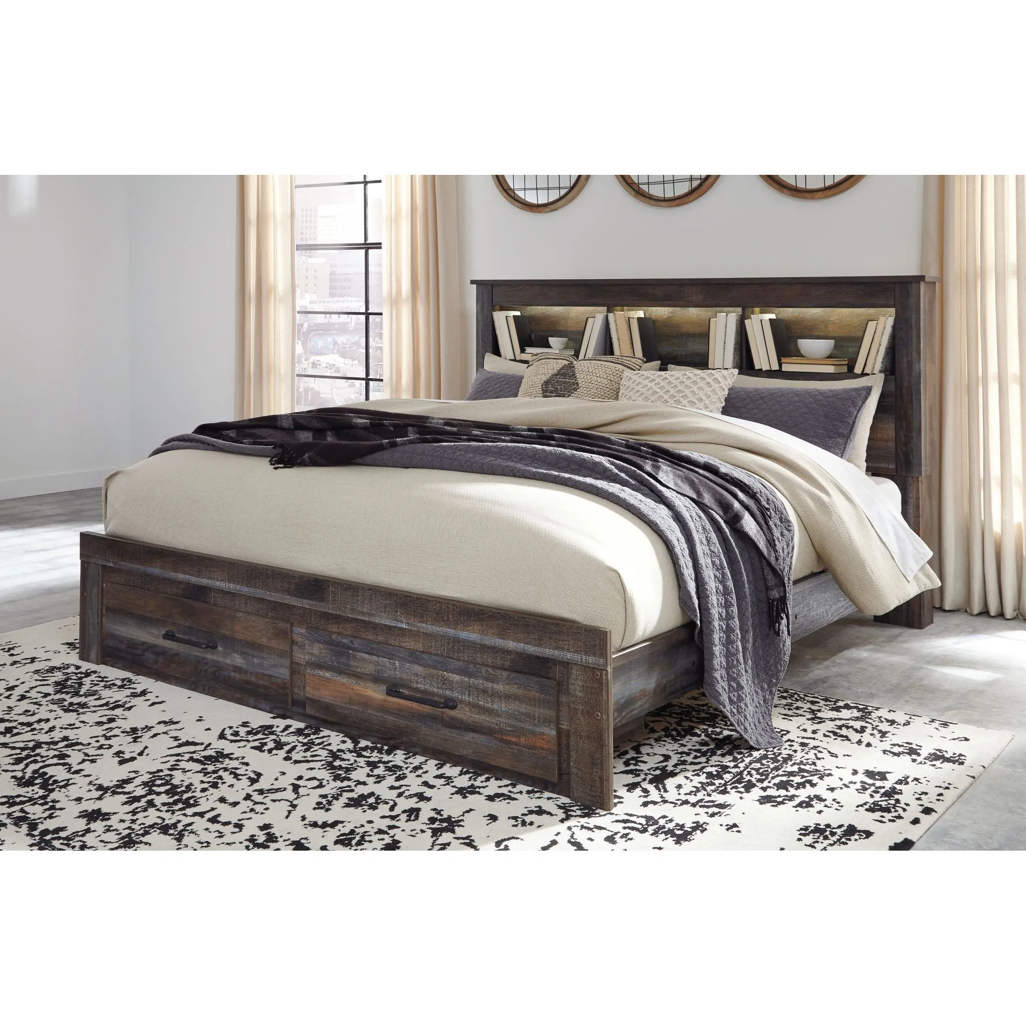 Drystan Bookcase Bed with Footboard Storage - Multi
