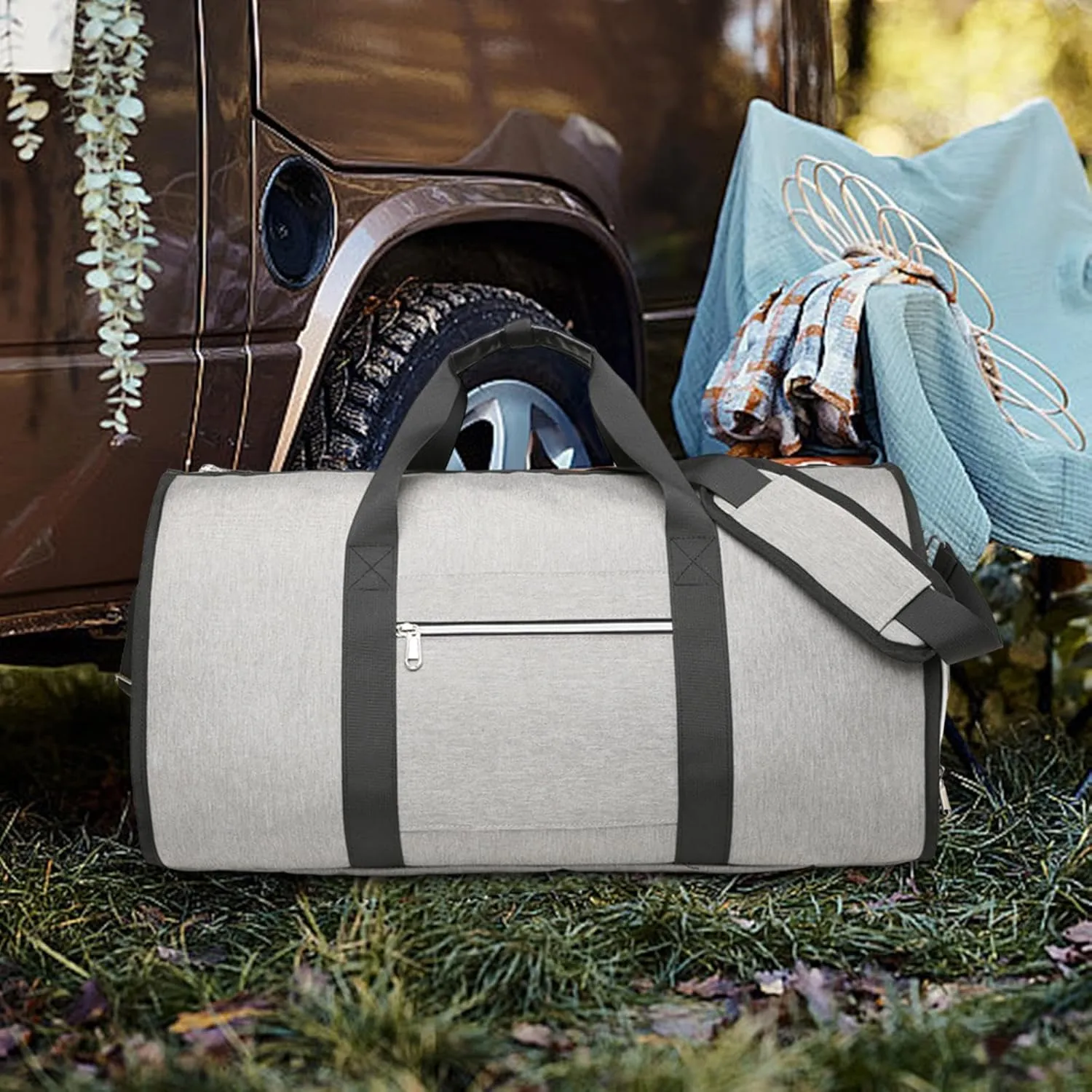 Duffel Bag for Garments with Carrying Strap for Travel And Business, Light Gray
