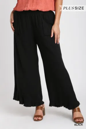 Easy Breezy Ruffle Linen Pants in Black