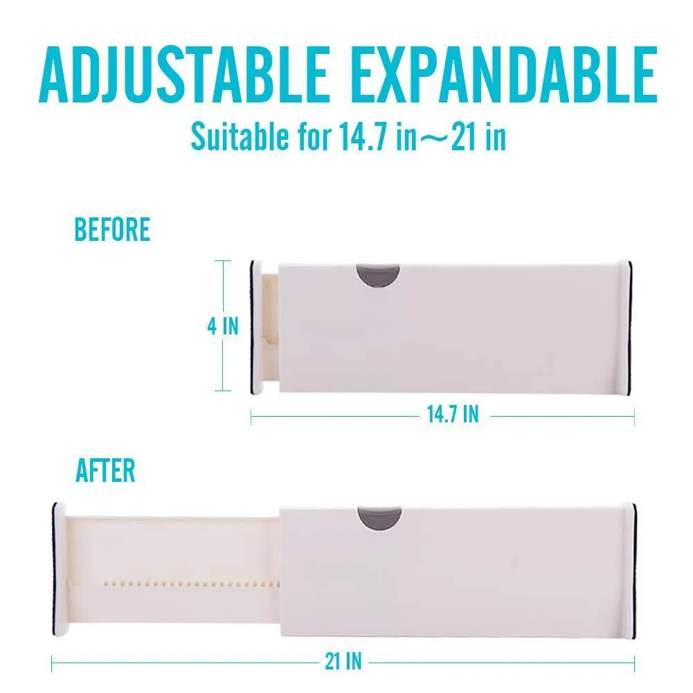 EC VISION Expandable Dresser Drawer Divider, 2 Pack Dresser Drawer Dividers Good Grips Kitchen Drawer Organizers - for Bedroom, Bathroom, Closet, Baby Drawer, Desk, Kitchen Storage(Large(14.7"-21"))