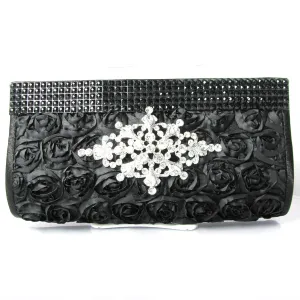 EleganceWithFlair Black Fabric Wedding Bag Clutch Formal Wear with Crystal Centerpiece