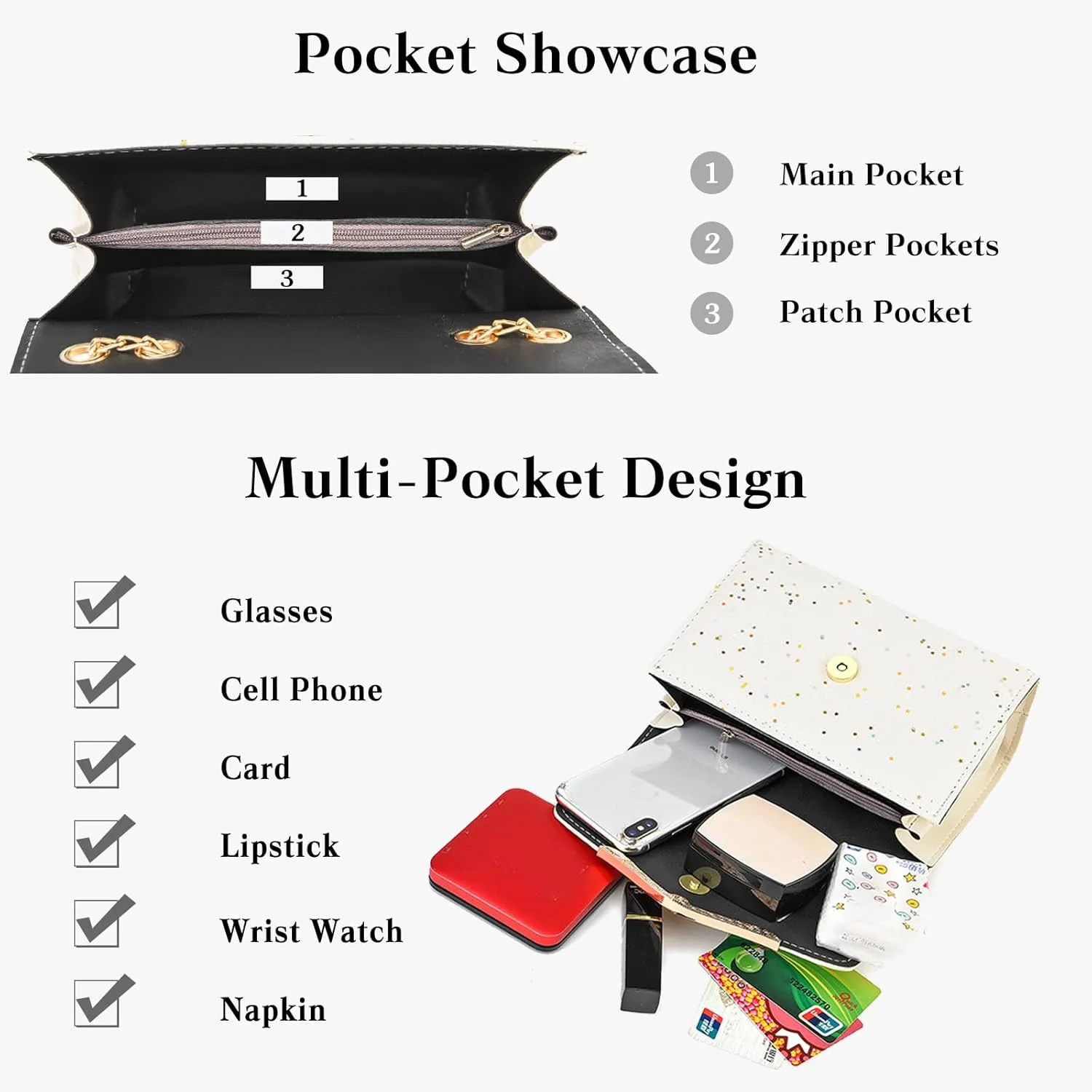 Elegant Shoulder Bag for Women - PU Leather Handbag with Sequin Crossbody & Messenger Bag Styles