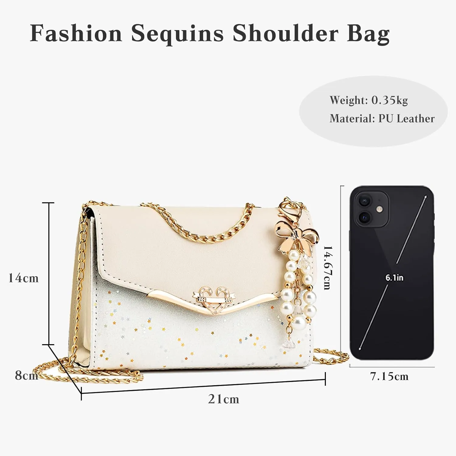 Elegant Shoulder Bag for Women - PU Leather Handbag with Sequin Crossbody & Messenger Bag Styles