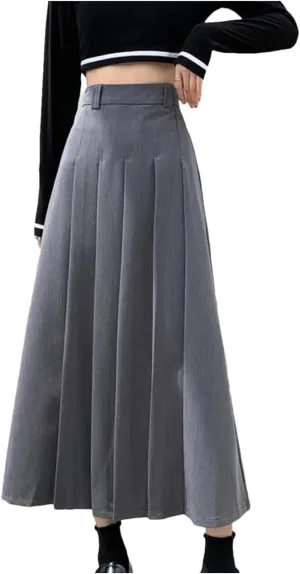 Elegant Women's Pleated Polyester A-Line Midi Skirt for Autumn Office Wear