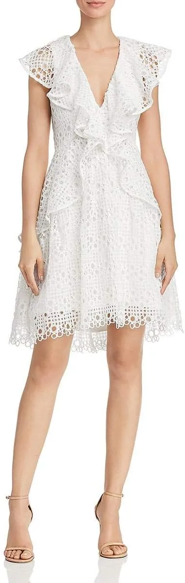 Elliatt Women's Apparel Women's Interlude Sleeveless V Neck Ruffle Lace Mini Dress
