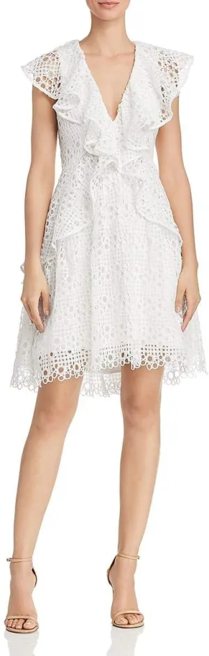 Elliatt Women's Apparel Women's Interlude Sleeveless V Neck Ruffle Lace Mini Dress