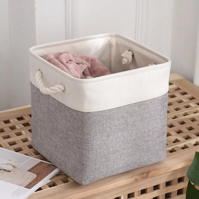 Fabric Storage Baskets Durable Foldable Linen Blend