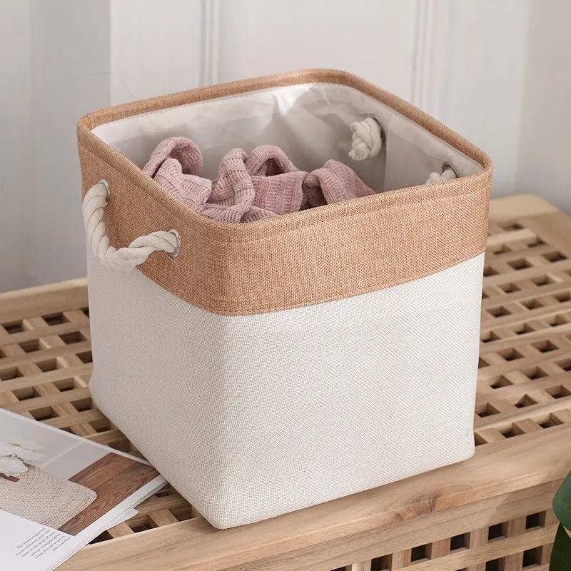 Fabric Storage Baskets Durable Foldable Linen Blend