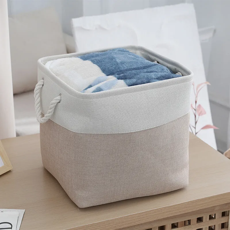 Fabric Storage Baskets Durable Foldable Linen Blend