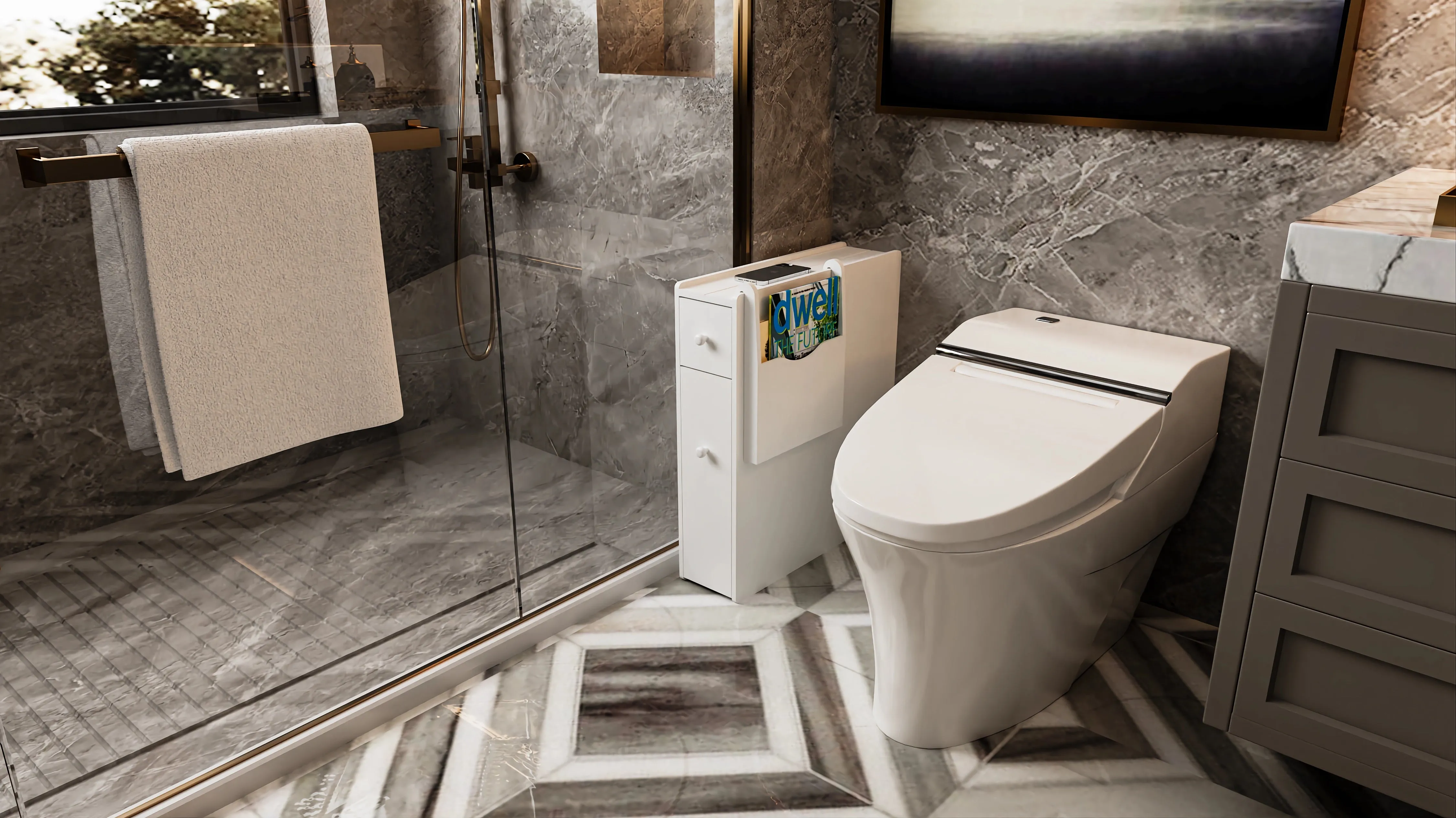 Facilehome Bathroom Storage Cabinet Side Cabinet Space Saving Cabinet,White