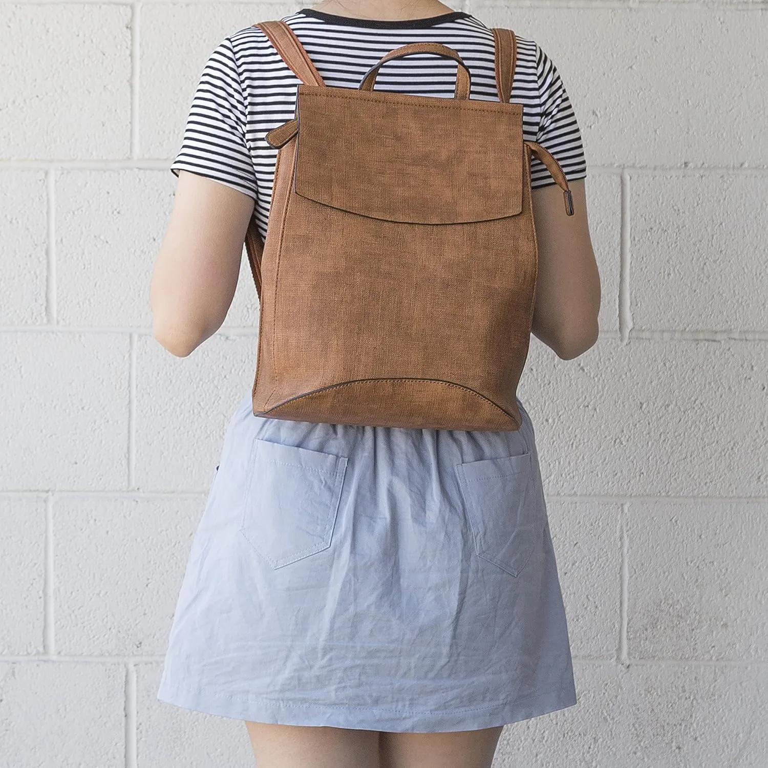Fashion Convertible backpack Vegan Leather Travel Handbag Daily Shoulder Bag Multi Styles Colors (LightBrown_Croco)