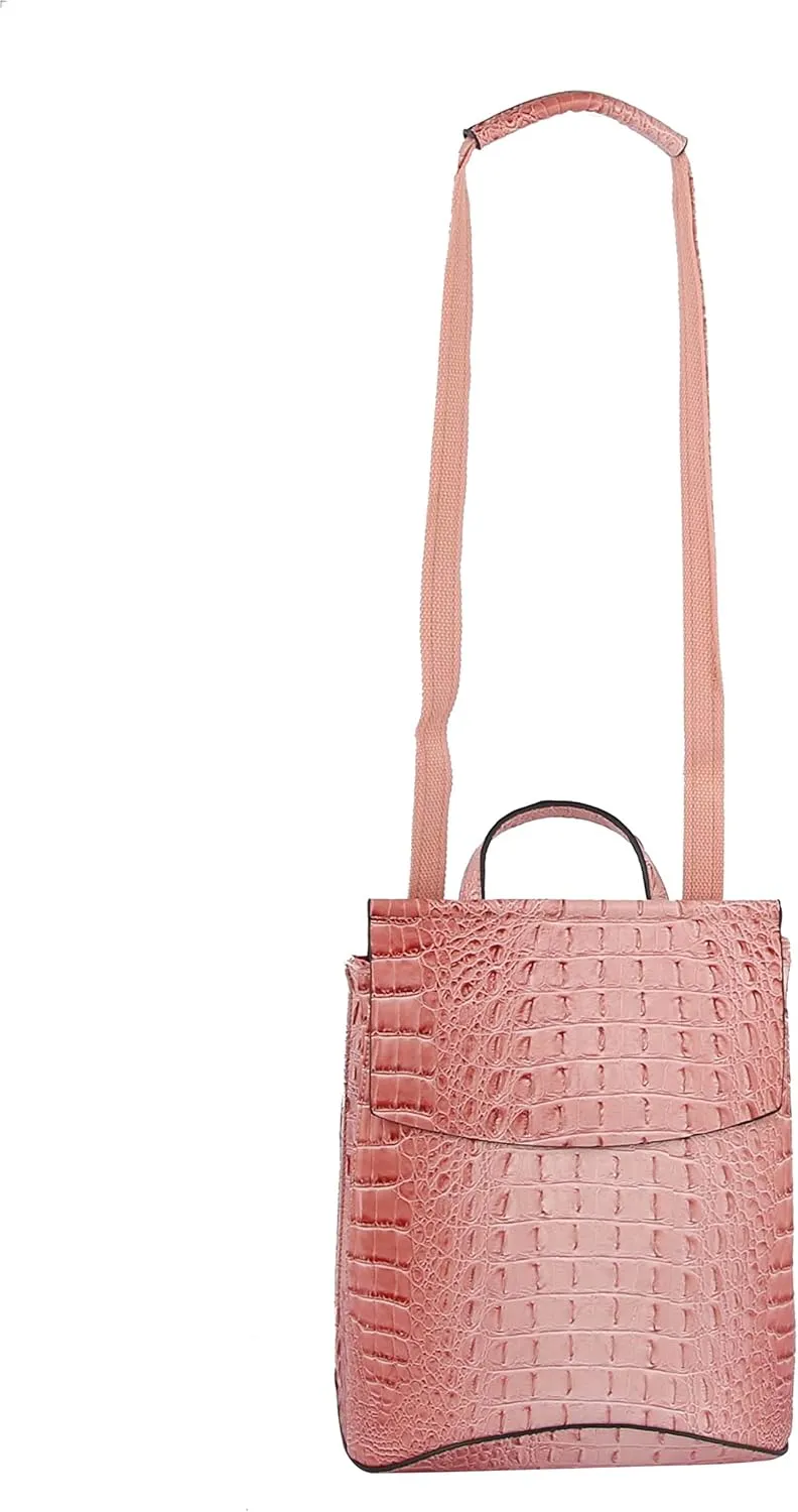 Fashion Convertible backpack Vegan Leather Travel Handbag Daily Shoulder Bag Multi Styles Colors (LightBrown_Croco)