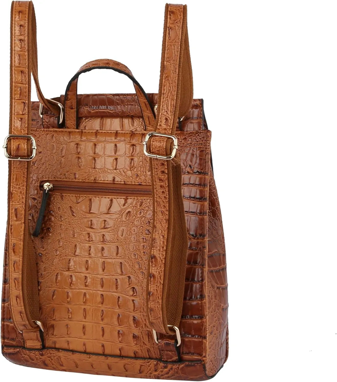 Fashion Convertible backpack Vegan Leather Travel Handbag Daily Shoulder Bag Multi Styles Colors (LightBrown_Croco)