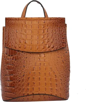 Fashion Convertible backpack Vegan Leather Travel Handbag Daily Shoulder Bag Multi Styles Colors (LightBrown_Croco)