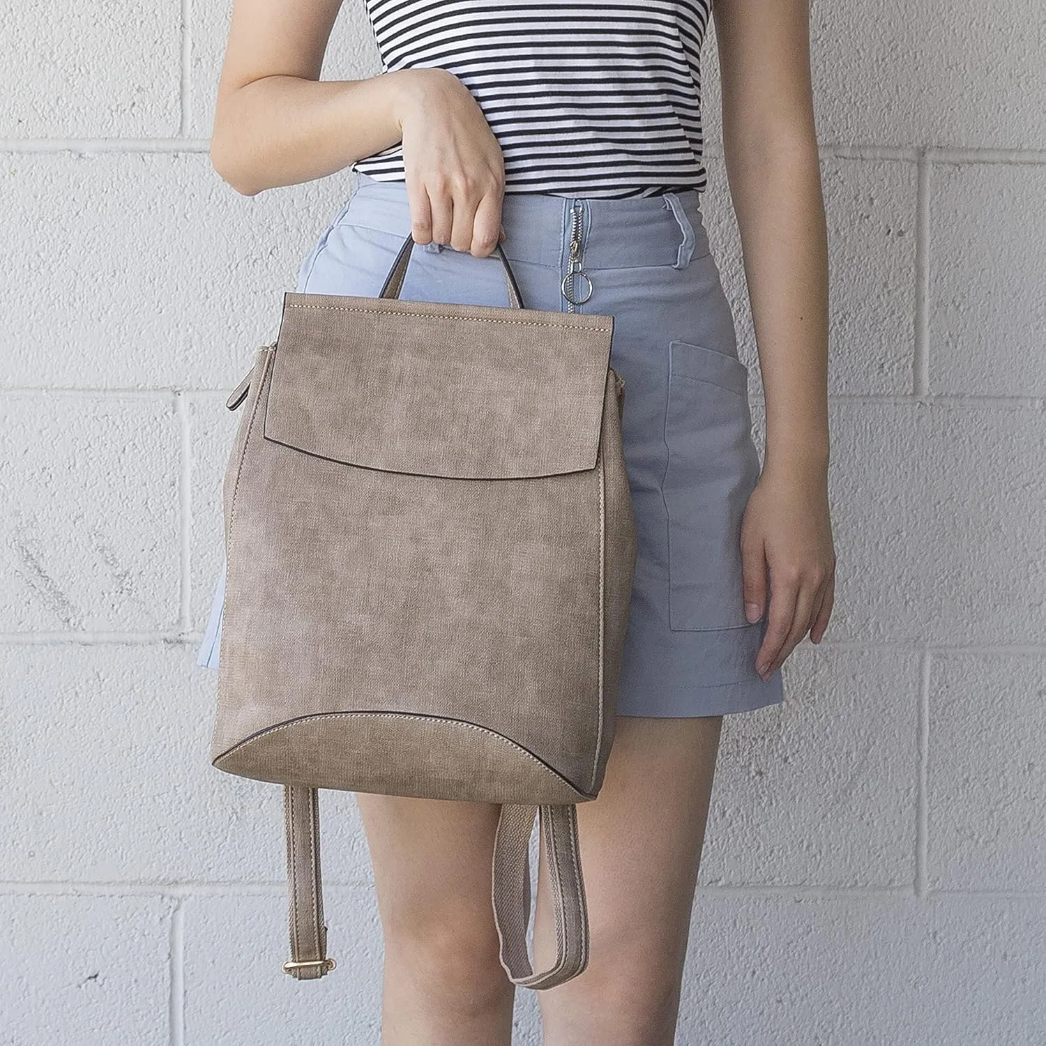 Fashion Convertible backpack Vegan Leather Travel Handbag Daily Shoulder Bag Multi Styles Colors (Stone_Croco)