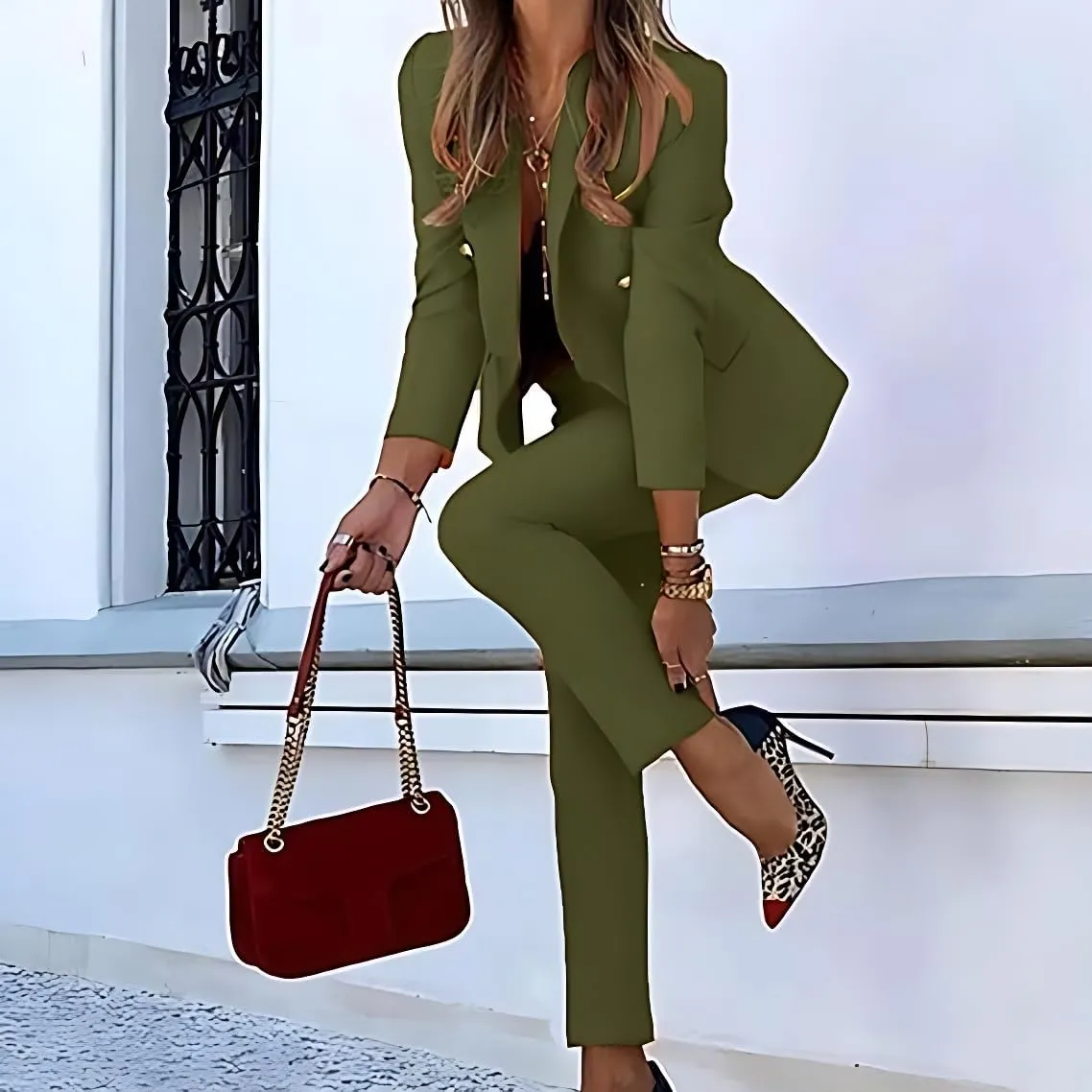Fashion Womens Pantsuit Dressy 2 Piece Set Office Business Attire Work Wear Interview Outfit