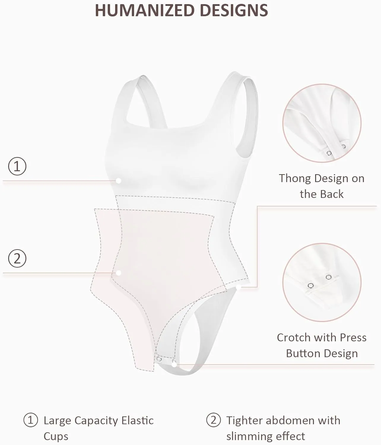 FeelinGirl Bodysuits for Women Seamless Square Neck Tummy Control Compression Thong Shapewear Bodysuit Tank Tops Bodysuit