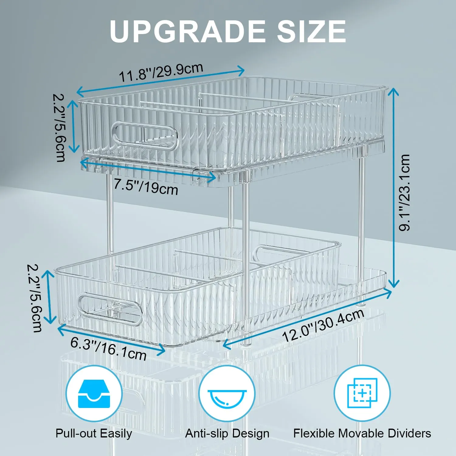 Fowooyeen Bathroom Cabinet Organizer, 2 Tier Pull Out Clear Under Sink Organizers and Storage, Multi-Purpose Kitchen Pantry Medicine Organization and Storage Shelves Bins with Movable Dividers