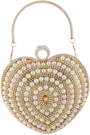 FRCOLOR Elegant Evening Bag Heart Shape Diamond Clutch Luxury Handbag for Party and Banquet
