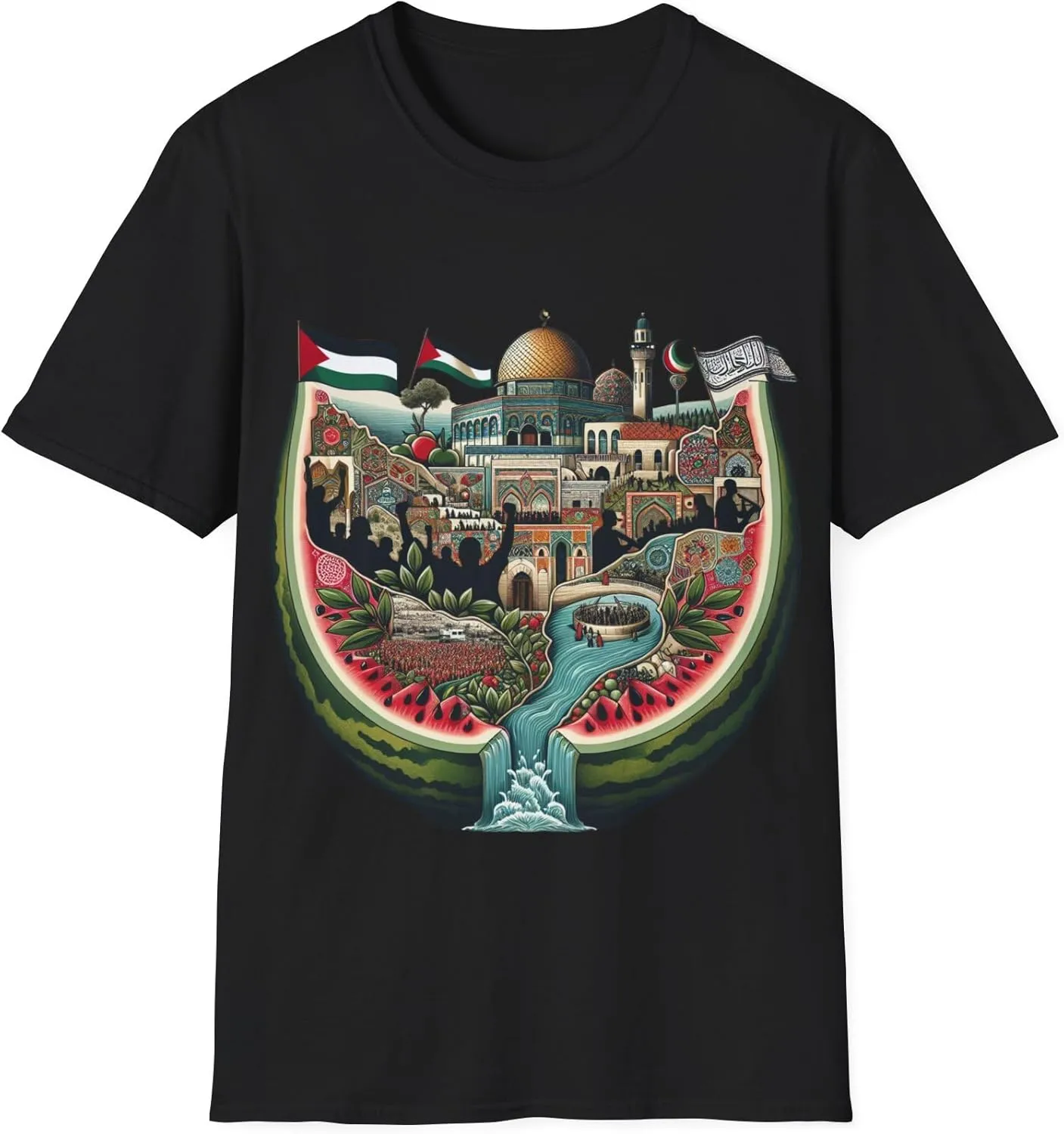 Free Palestine Flag Watermelon T-Shirt, Unisex Organic Creator Tee, Activism Shirt, Protest Apparel, Political Statement