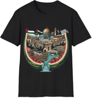 Free Palestine Flag Watermelon T-Shirt, Unisex Organic Creator Tee, Activism Shirt, Protest Apparel, Political Statement