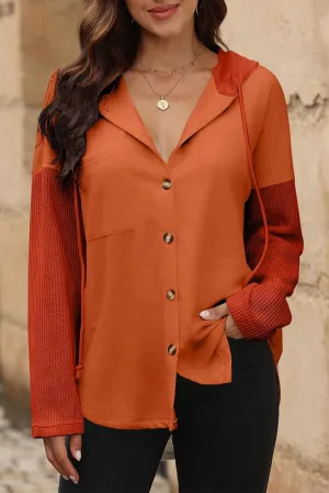 Fronage Women's Hoodie Colorblock Striped Oversized Sweatshirts Casual Loose Button V Neck Long Sleeve Knit Fall Clothes