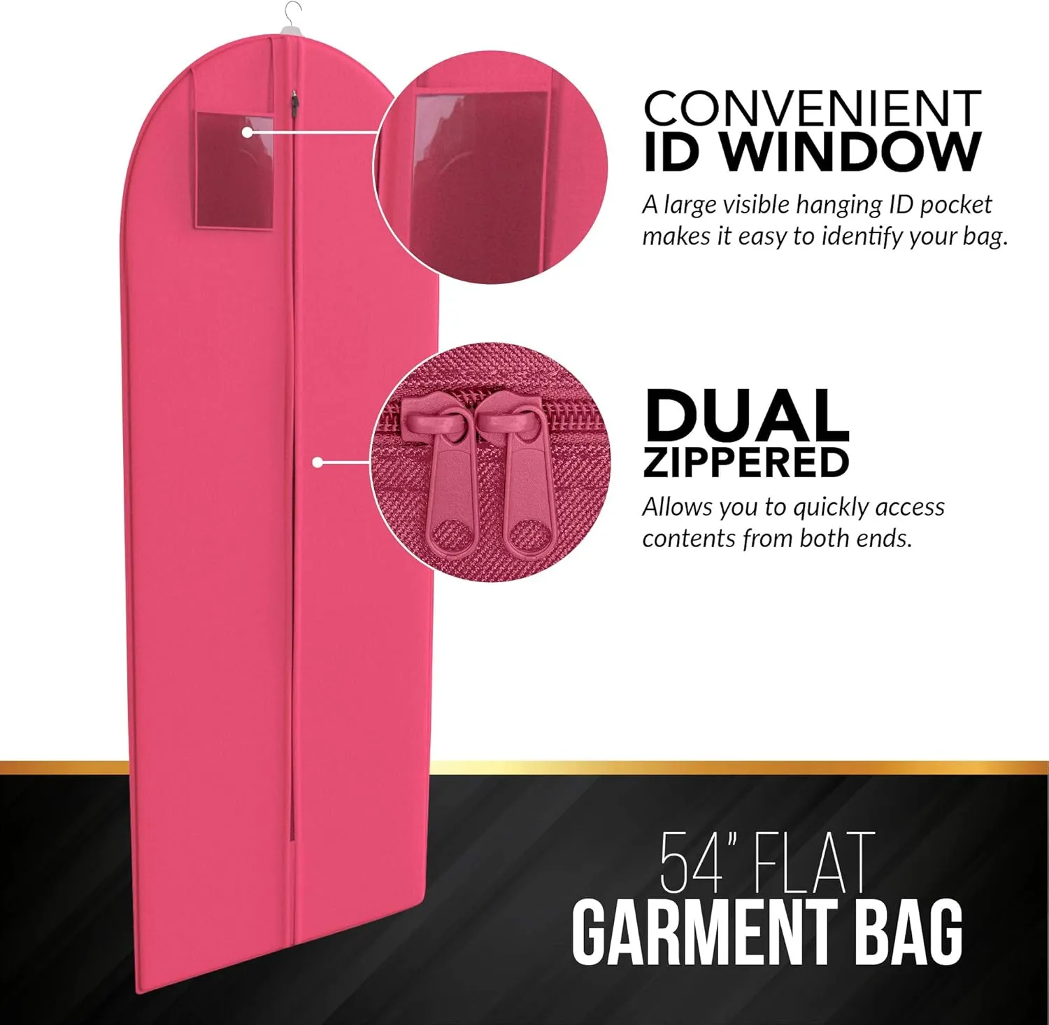 Fuchsia Dress and Gown Garment Travel Bags 3 Pack - 54" x 24" - Hanging Window