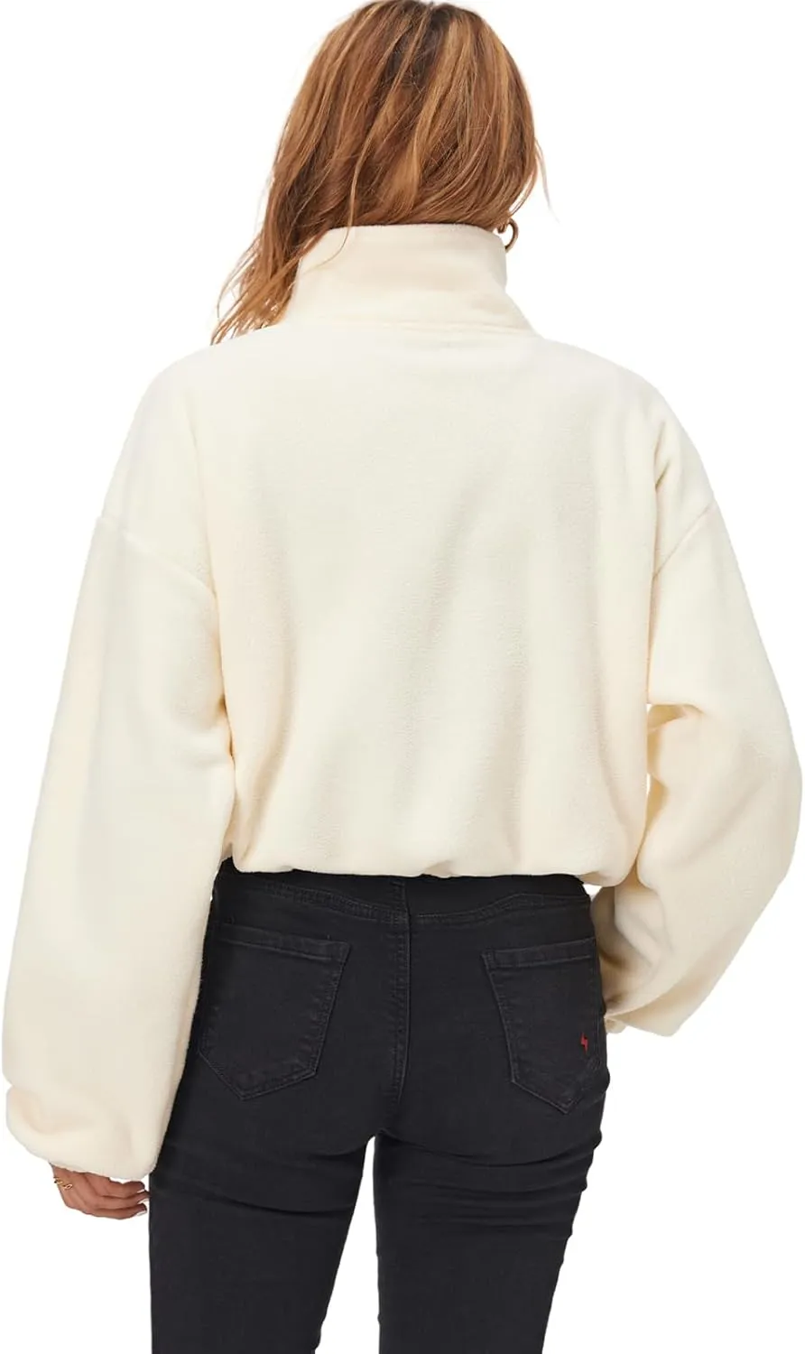 Fuinloth Women's Fleece Crop Jacket, Oversized, High Stand Collar Long Sleeve Coat