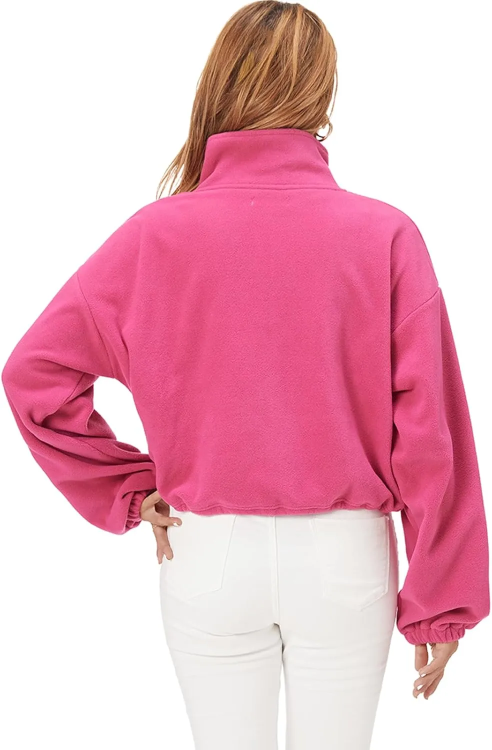 Fuinloth Women's Fleece Crop Jacket, Oversized, High Stand Collar Long Sleeve Coat