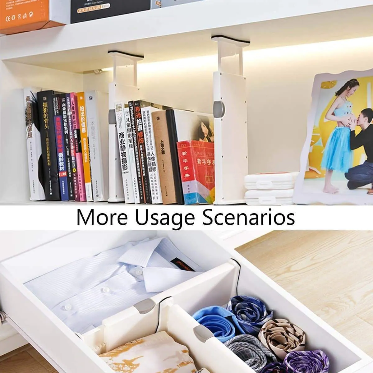 GADENT Adjustable Expandable Drawer Dividers Best for Kitchen Clothes Dresser Bathroom Bedroom Desk Baby Drawer Beige Color