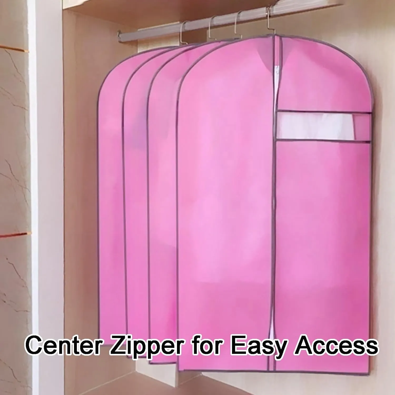 Garment Bags for Hanging Clothes, Set of 4 Garment Bag with Zipper, Suit Bags with Clear Window, for Dresses, Coats, Uniforms(Pink,41.3in/105cm)