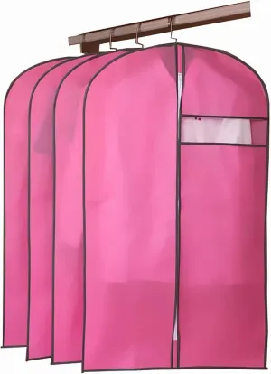 Garment Bags for Hanging Clothes, Set of 4 Garment Bag with Zipper, Suit Bags with Clear Window, for Dresses, Coats, Uniforms(Pink,41.3in/105cm)