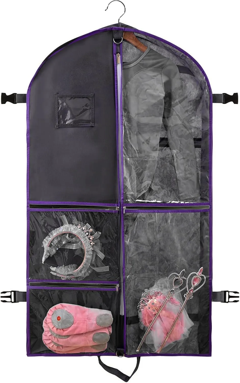 Garment Bags for Travel,Fabric Garment Bag with Pockets,Non-Woven Clothes Dance Costumes Covers And Mens Suit Pocket,40x24x3 Inch Dress Carry Storage,Large Garments Coat Protector (Black,Purple)