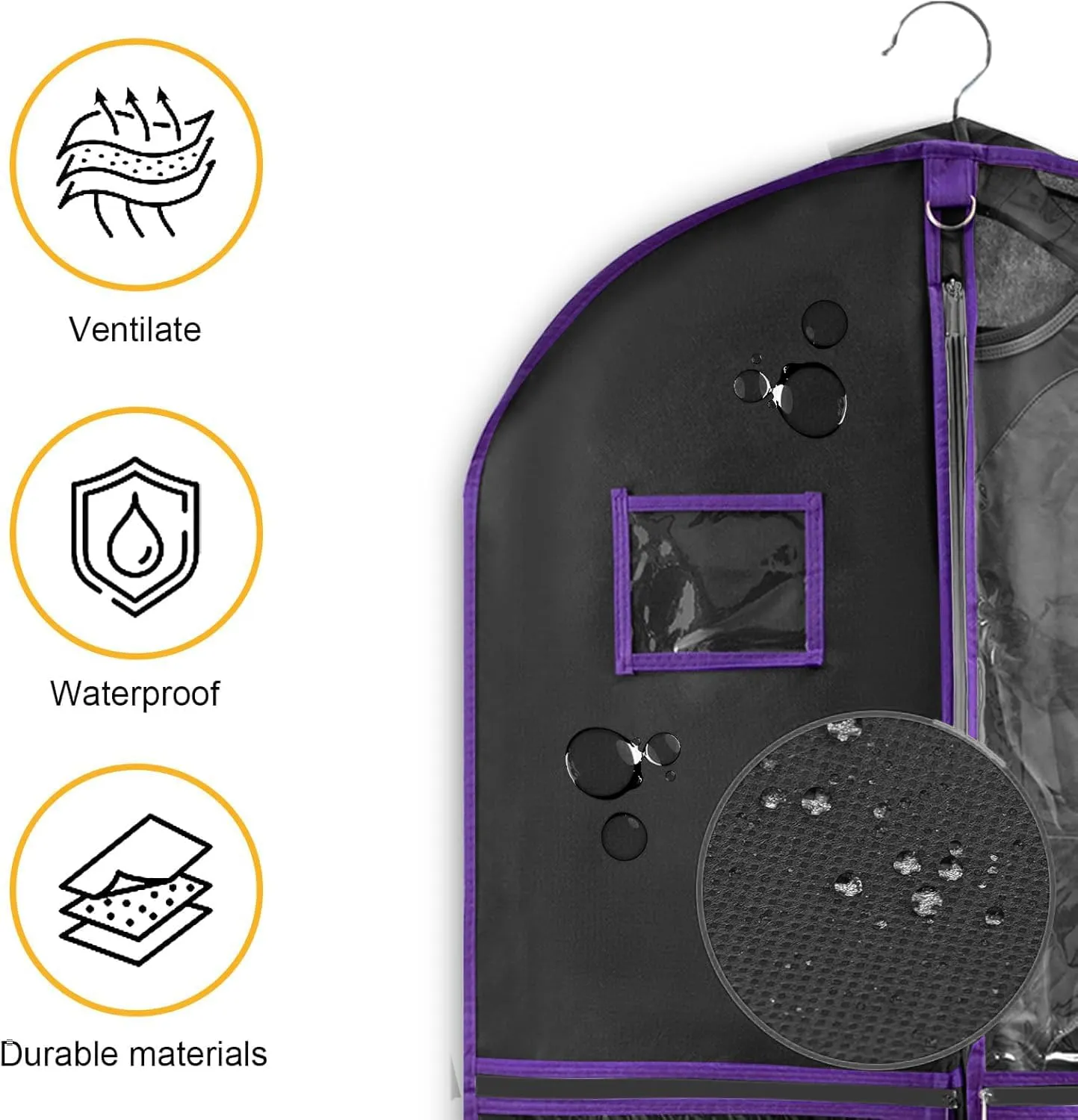 Garment Bags for Travel,Fabric Garment Bag with Pockets,Non-Woven Clothes Dance Costumes Covers And Mens Suit Pocket,40x24x3 Inch Dress Carry Storage,Large Garments Coat Protector (Black,Purple)
