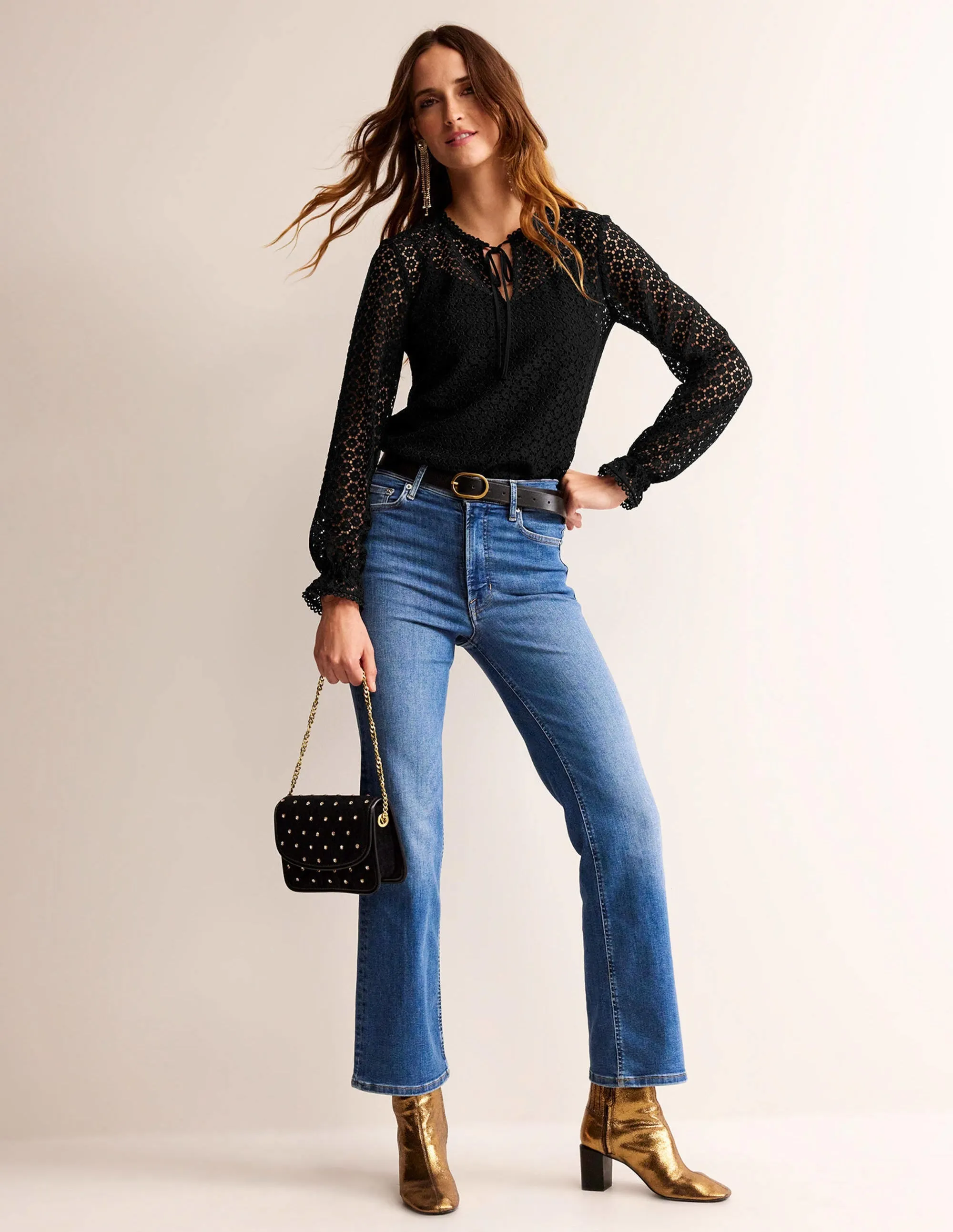 Geo-Lace Romantic Top-Black