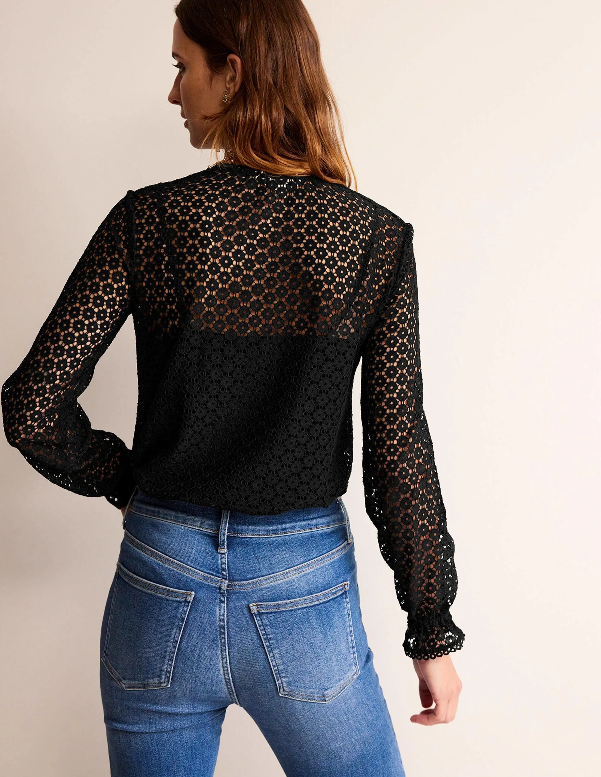 Geo-Lace Romantic Top-Black