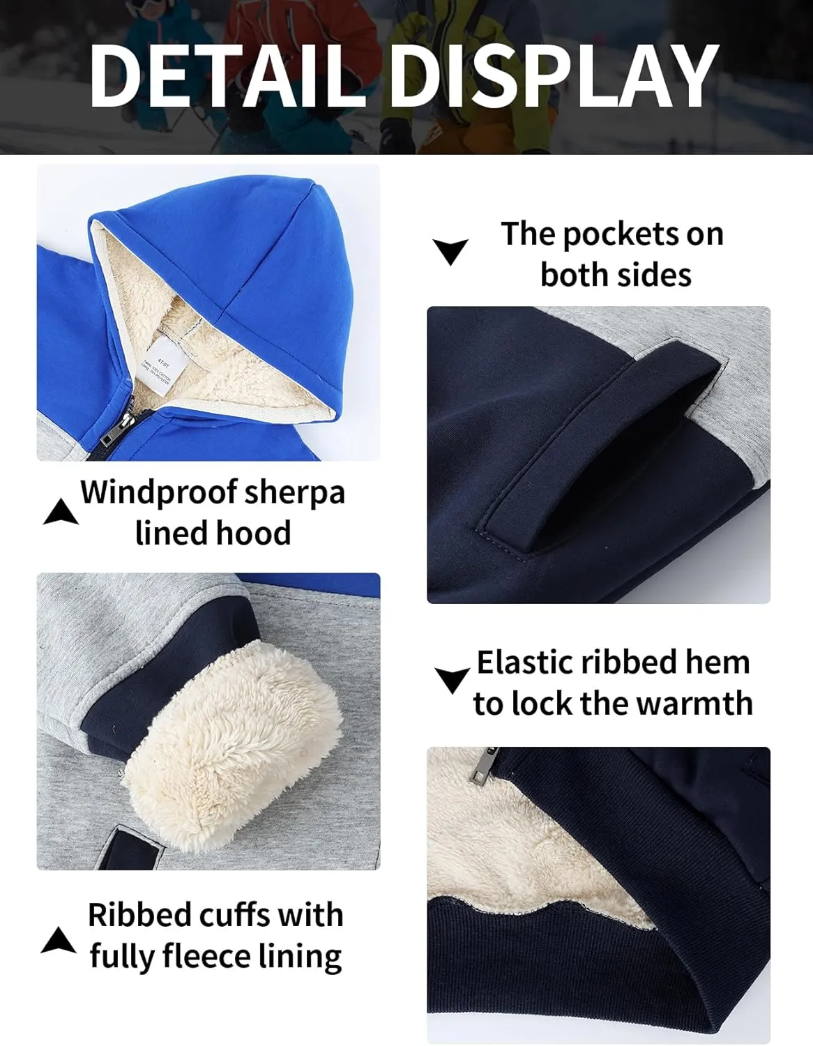 Gihuo Unisex Boy's Girl's Hoodie Sherpa Lined Jacket Zip Up Fleece Hooded Sweatshirt Winter Warm Coat Outerwear 4-12Y