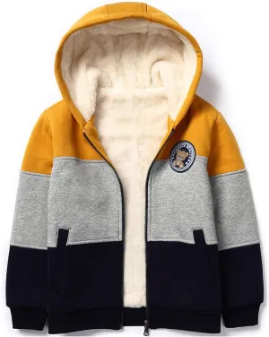 Gihuo Unisex Boy's Girl's Hoodie Sherpa Lined Jacket Zip Up Fleece Hooded Sweatshirt Winter Warm Coat Outerwear 4-12Y