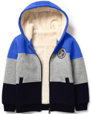 Gihuo Unisex Boy's Girl's Hoodie Sherpa Lined Jacket Zip Up Fleece Hooded Sweatshirt Winter Warm Coat Outerwear 4-12Y