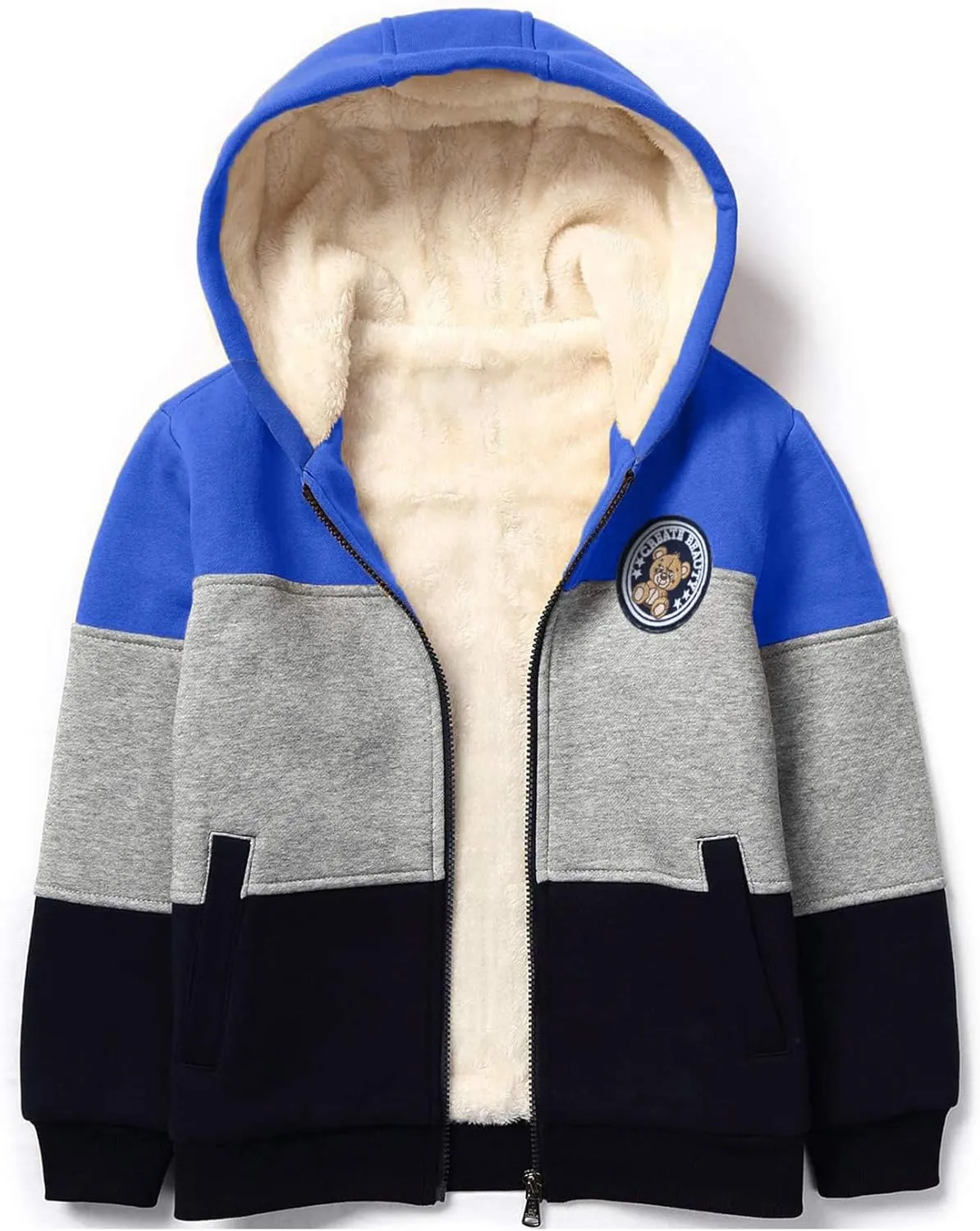 Gihuo Unisex Boy's Girl's Hoodie Sherpa Lined Jacket Zip Up Fleece Hooded Sweatshirt Winter Warm Coat Outerwear 4-12Y